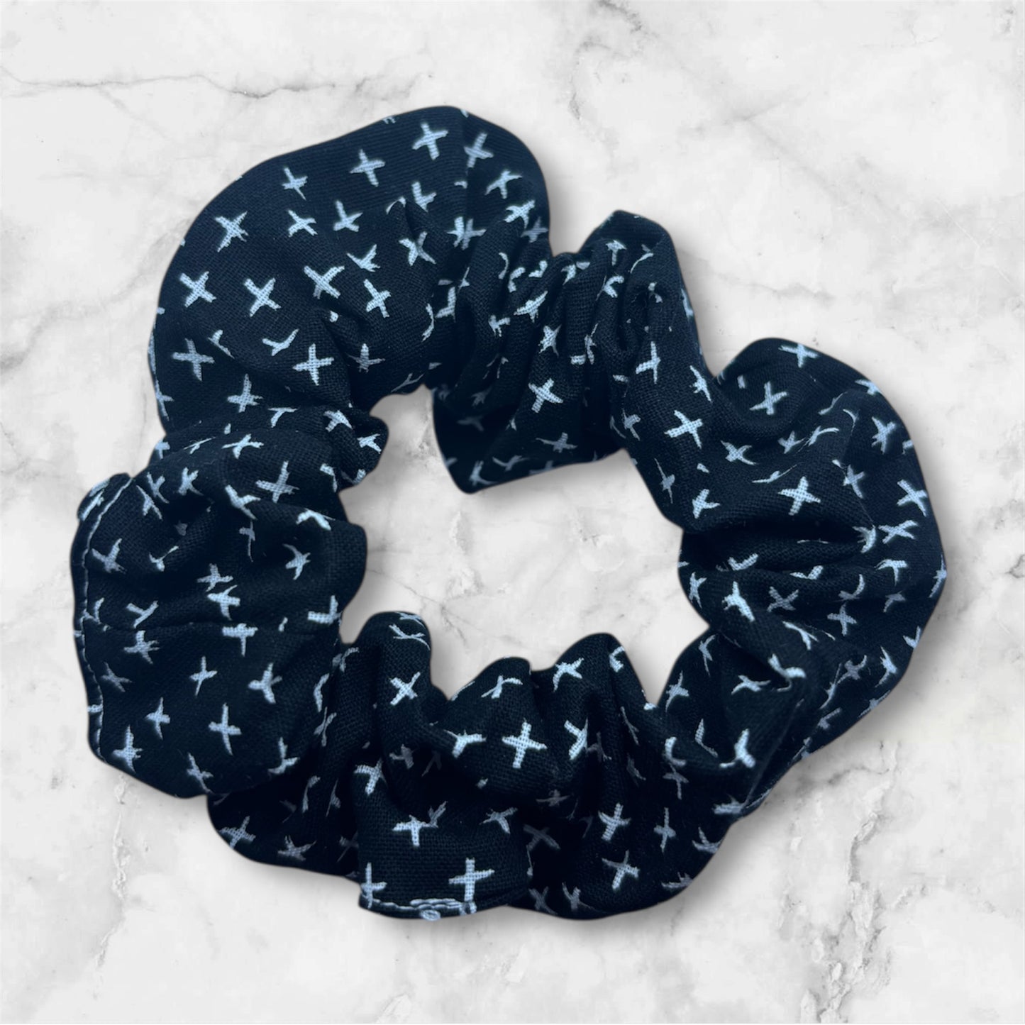 Scrunchie- Black with White Crosses
