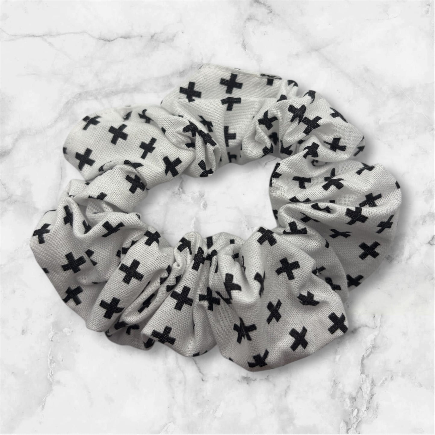 Scrunchie- White with Black Crosses