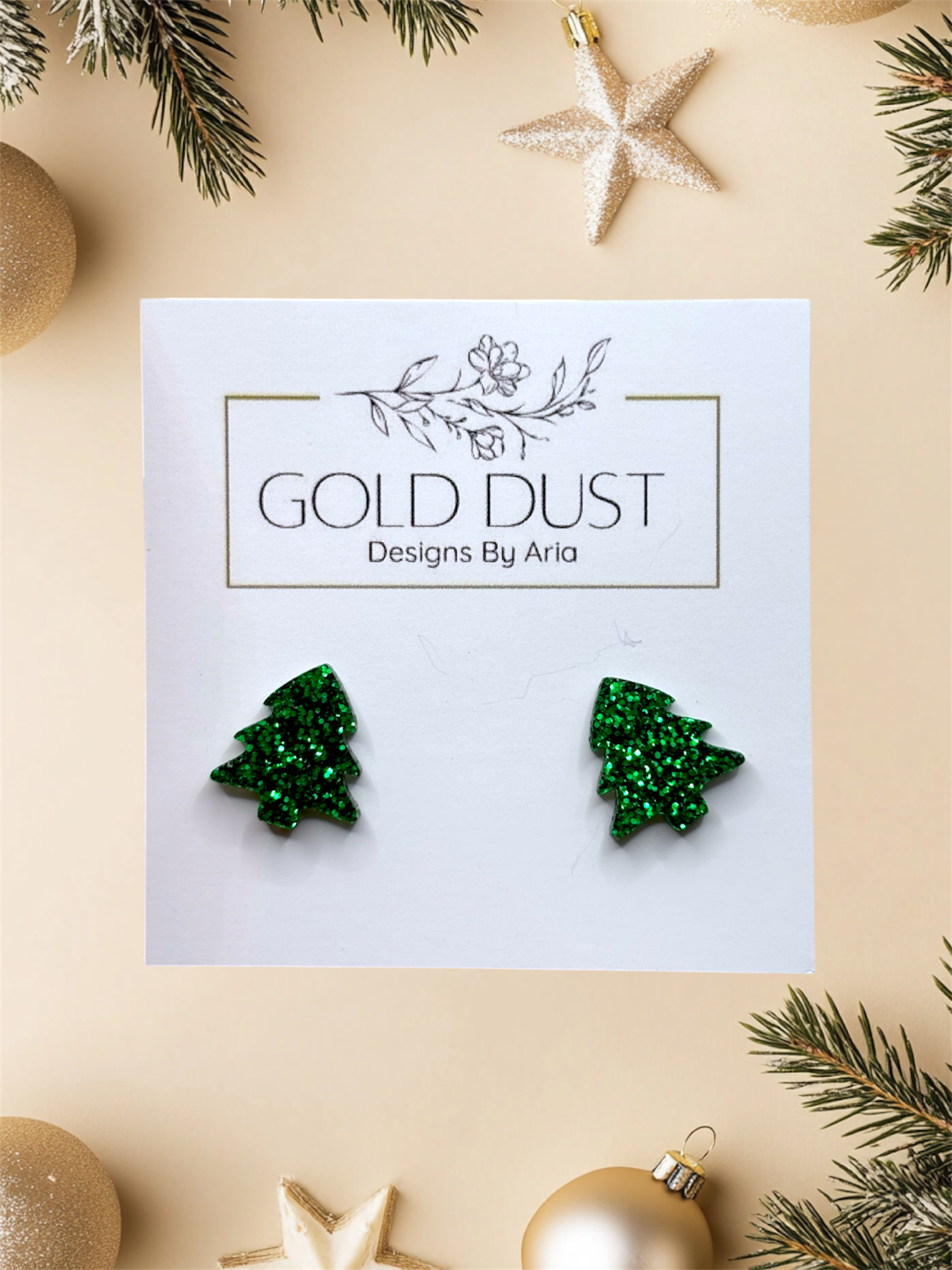 Glitter Green Tree Studs