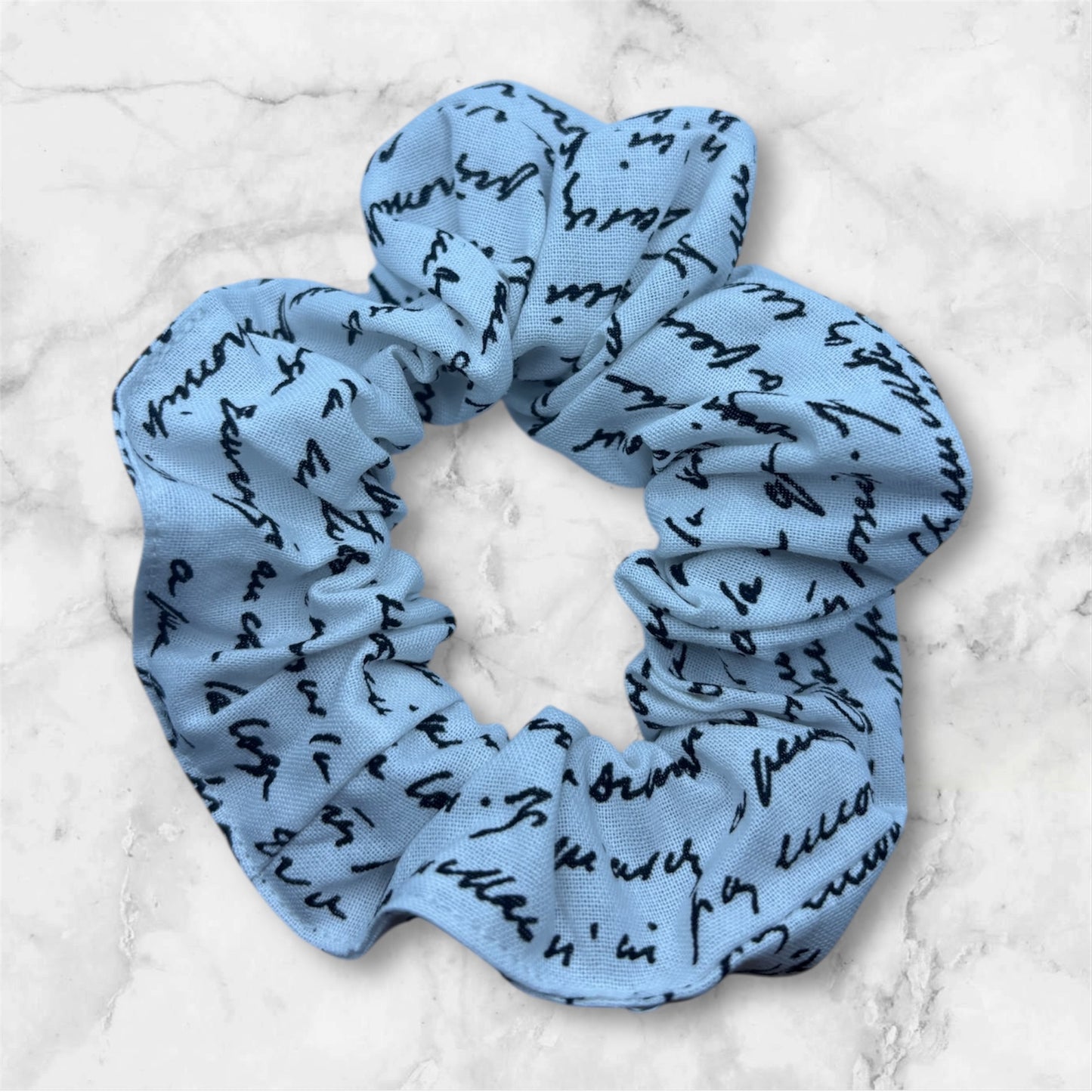 Scrunchie- White with Black Writing