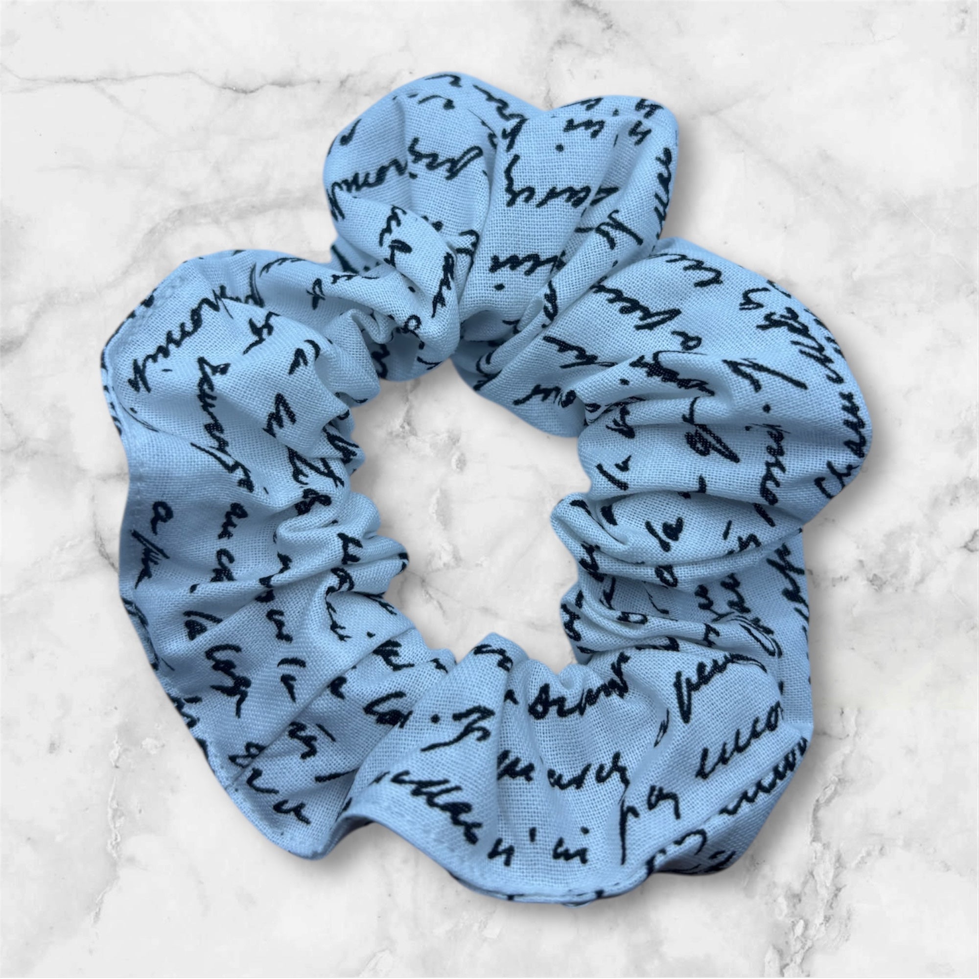 Scrunchie- White with Black Writing