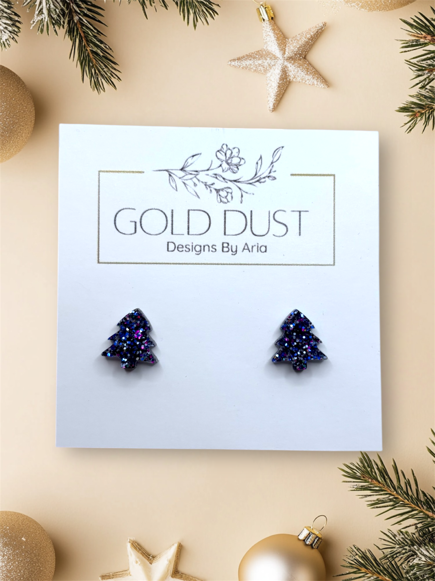 Mini Dark Blue Tree Studs