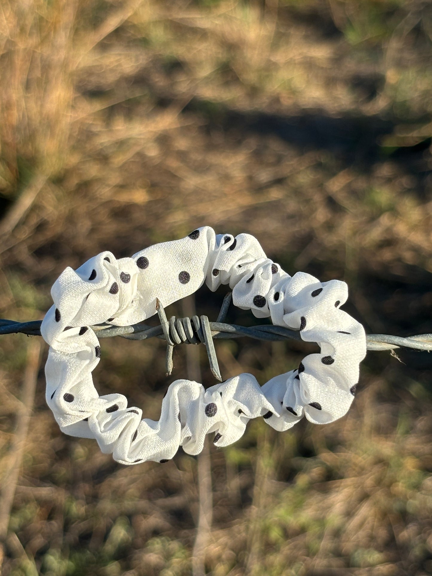 Mini Scrunchie- White with Black Spots