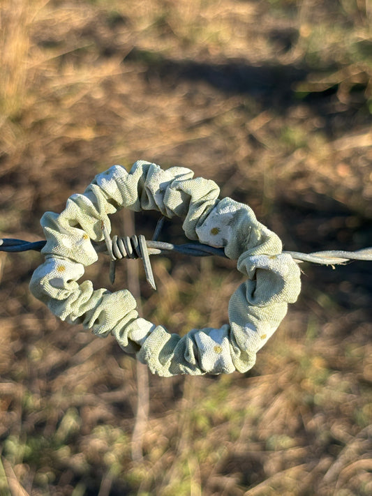 Mini Scrunchie- Green with Flowers