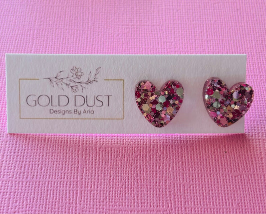 Sparkling Pink- Heart Studs