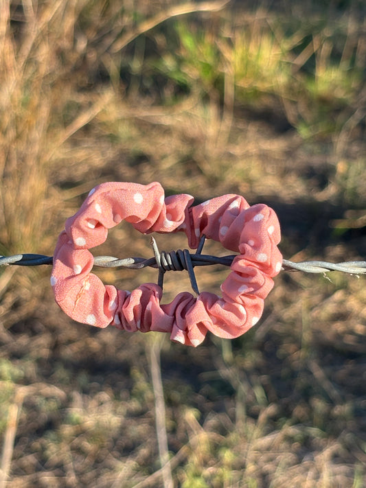 Mini Scrunchie- Pink with White Spots