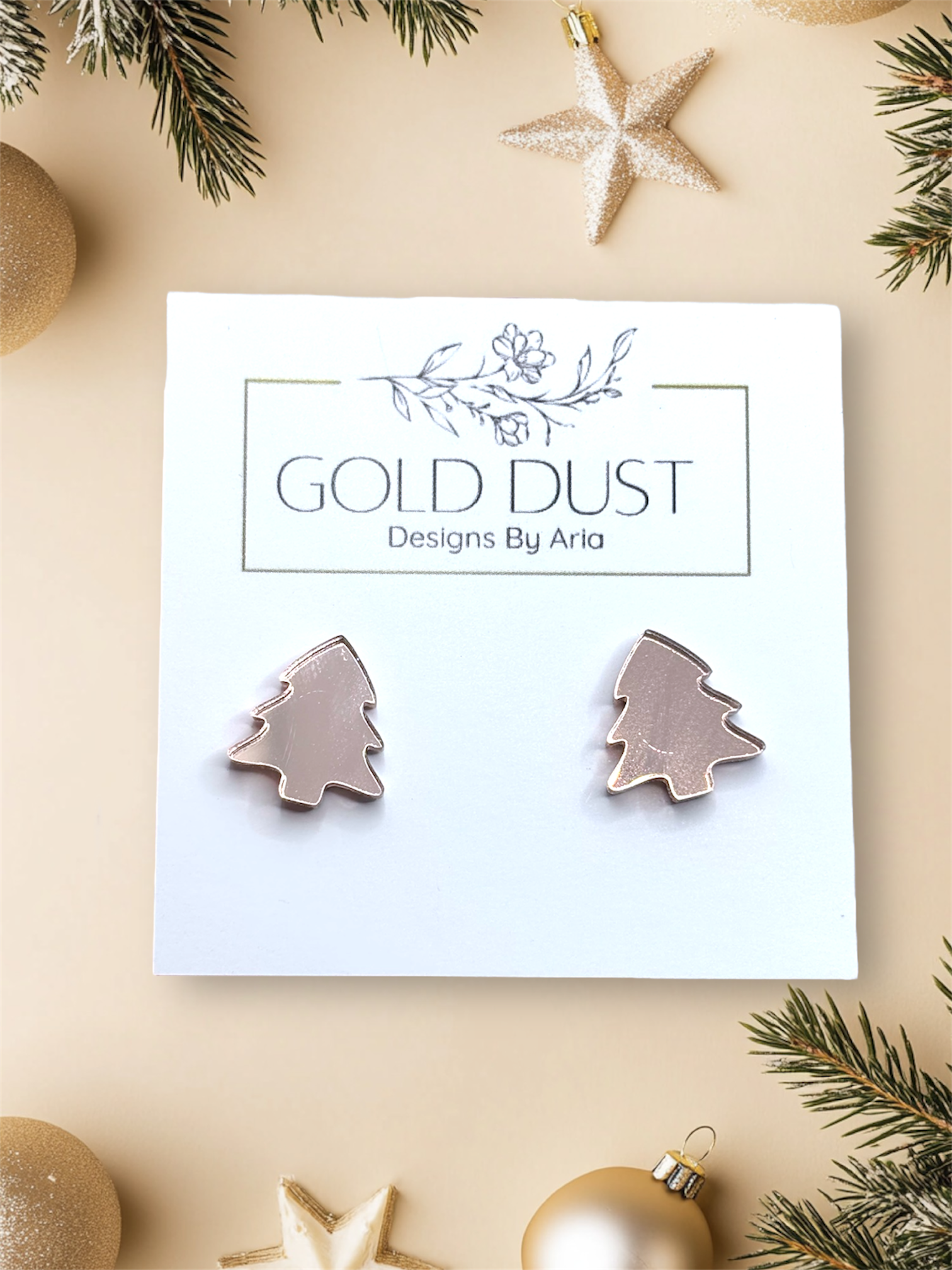 Mirror Rose Gold Tree Studs