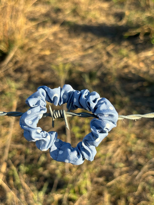 Mini Scrunchie- Blue with White Spots