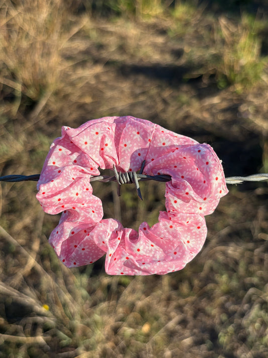 Scrunchie- Pink with White spots and flowers