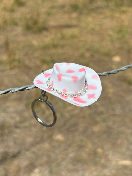 Cowboy Hat Keyring- Pink & White