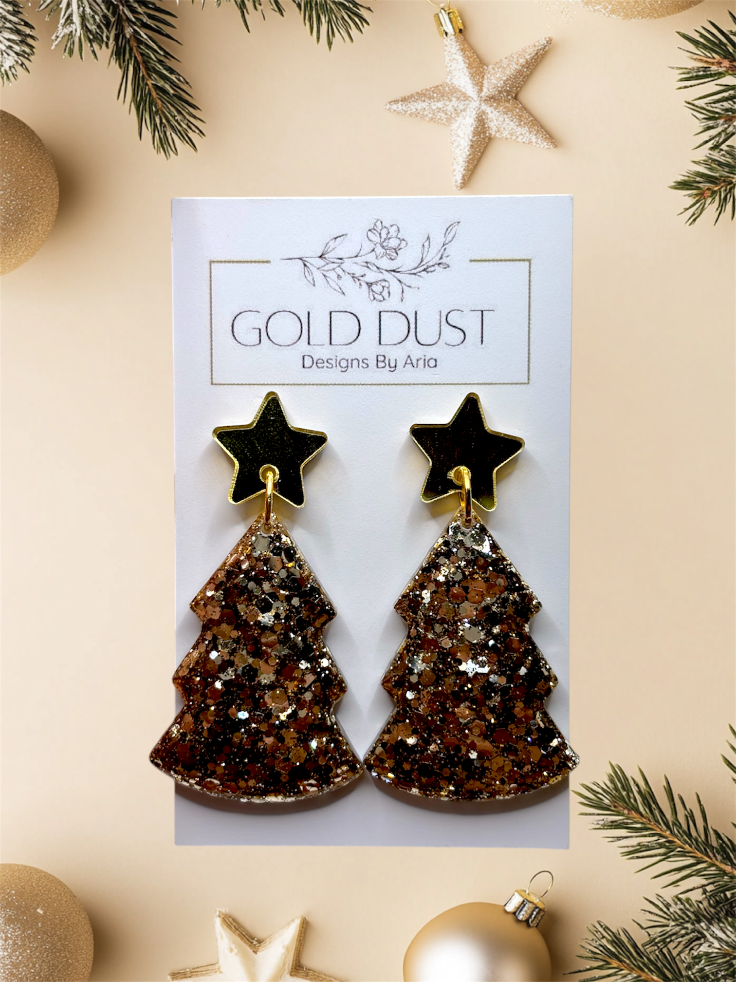 Gold- Xmas Tree Dangles with Acrylic Star Topper