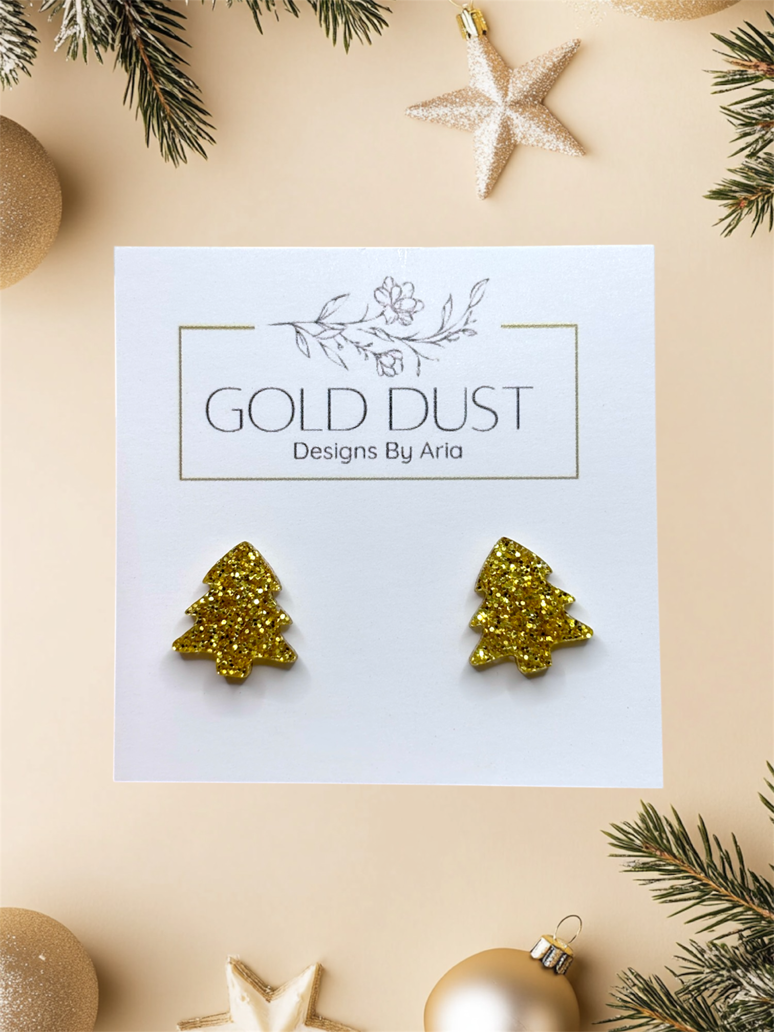 Glitter Gold Tree Studs