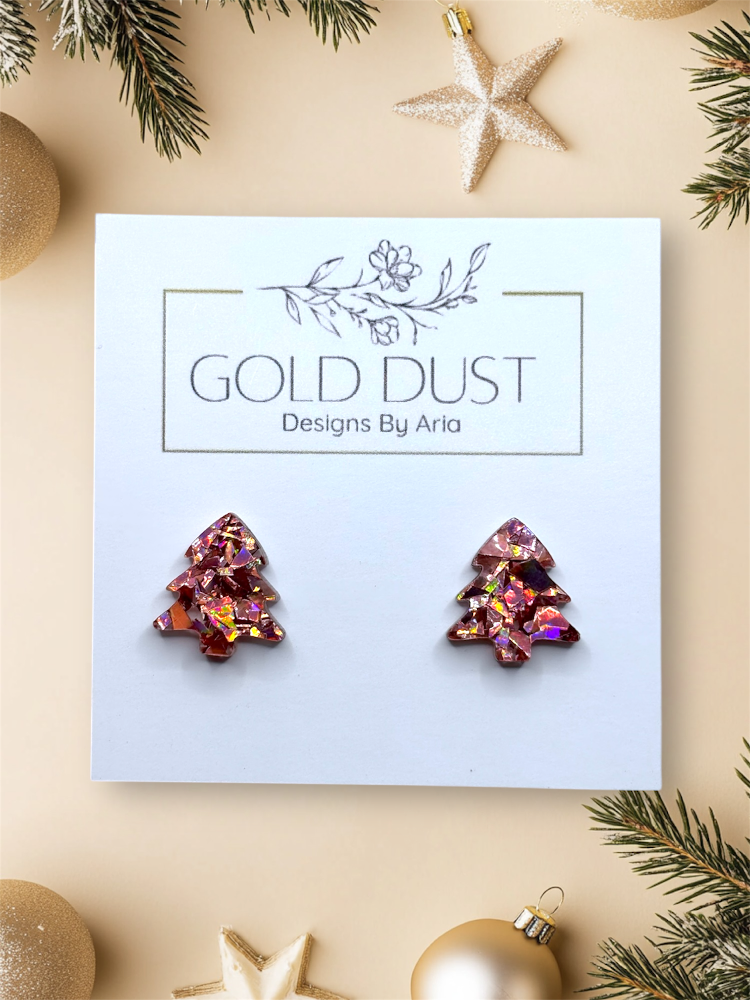 Pink Acrylic Tree Studs