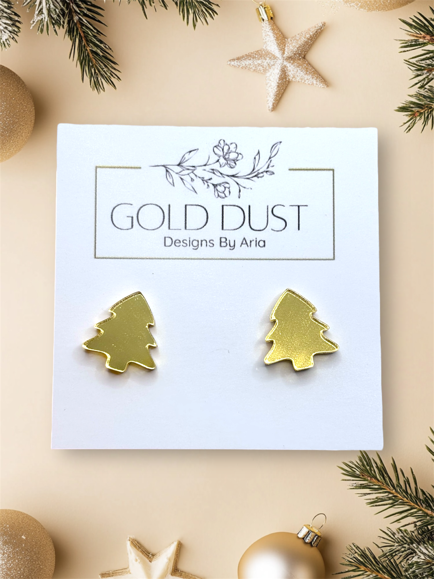 Mirror Gold Tree Studs
