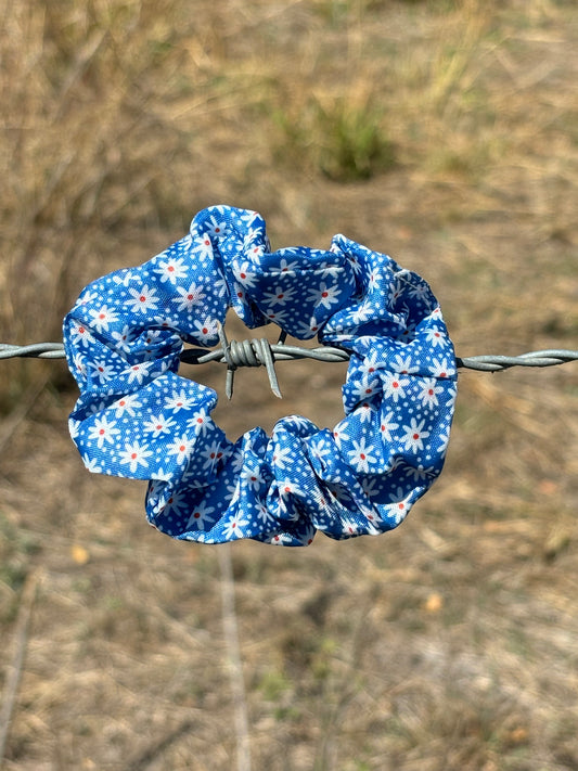 Scrunchie- Blue with Flowers