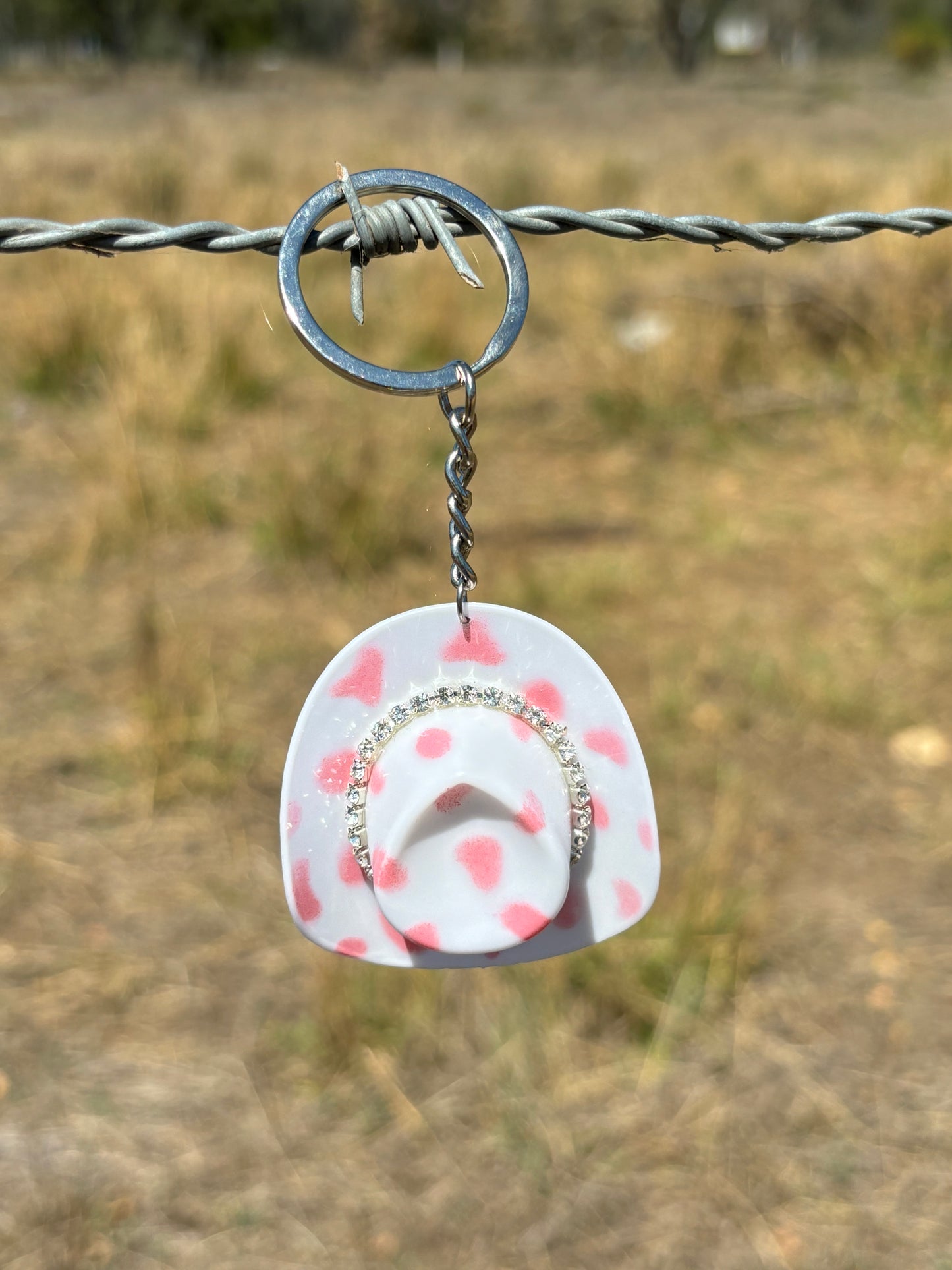 Cowboy Hat Keyring- Pink & White