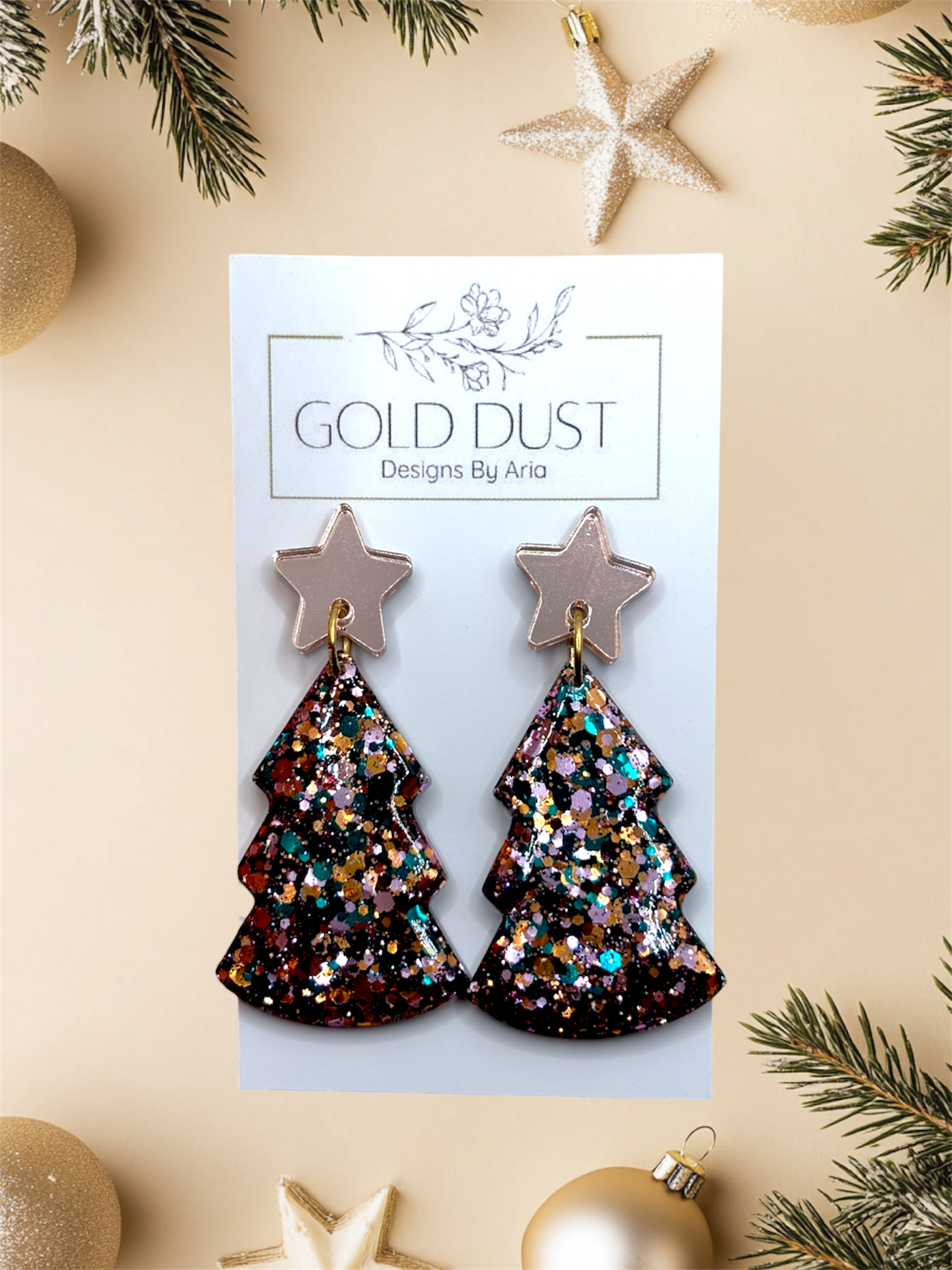 Carols- Xmas Tree Dangles with Acrylic Star Toppers