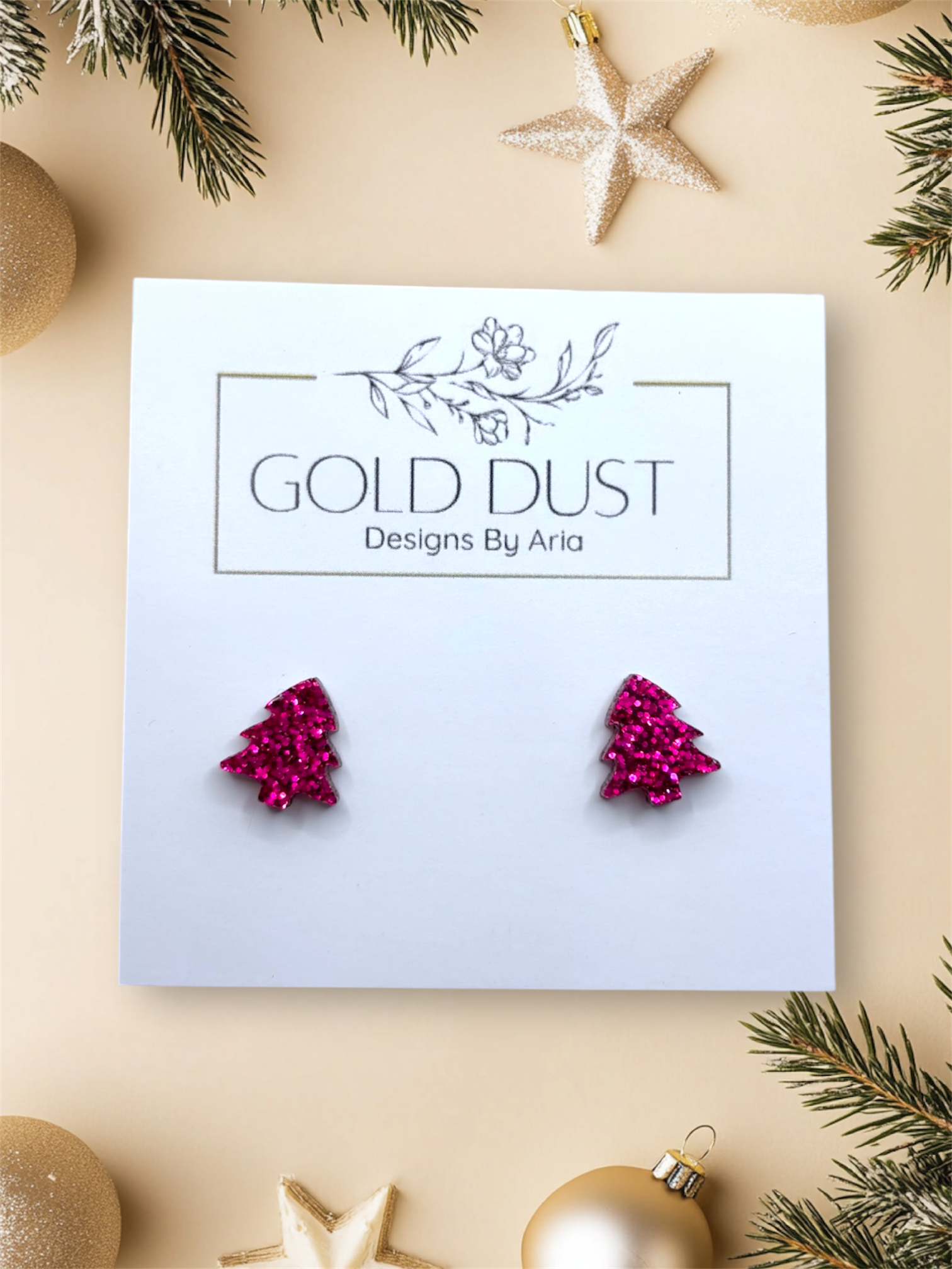 Mini Hot Pink Tree Studs