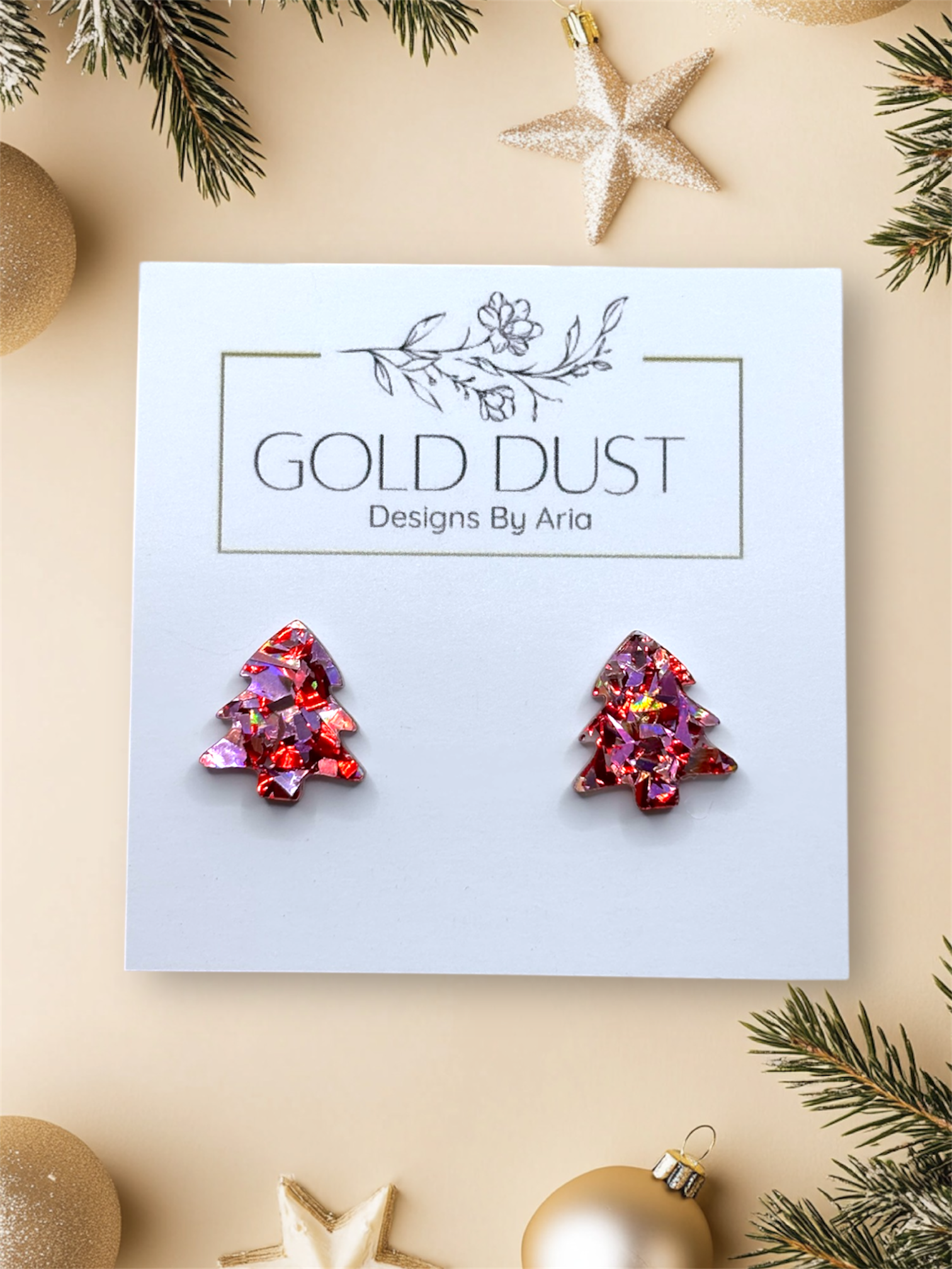 Red Acrylic Tree Studs