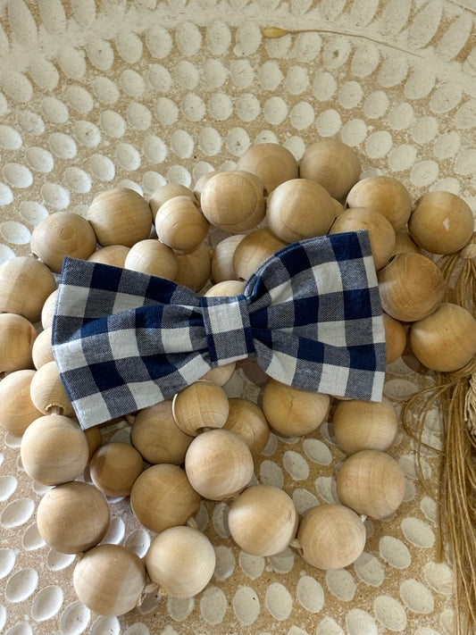 Hair Bow- Navy Gingham