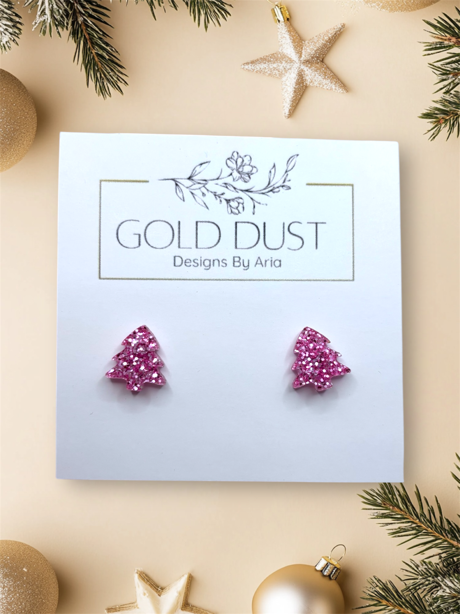 Mini Pink Tree Studs
