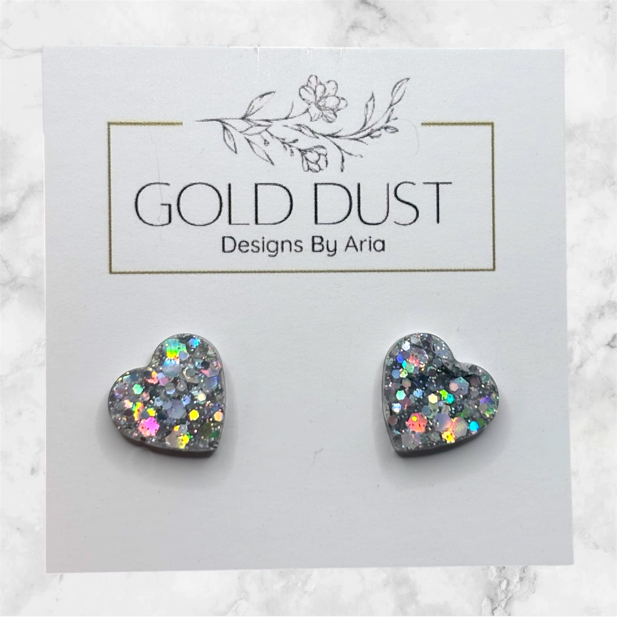 Silver Holo- Heart Studs