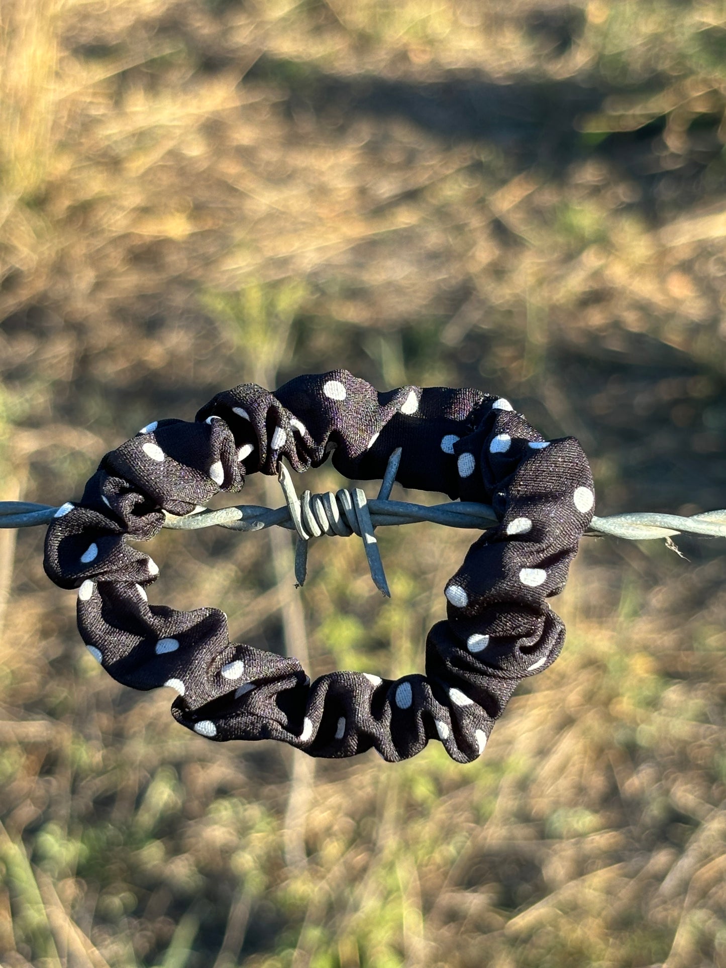 Mini Scrunchie- Black with White Spots