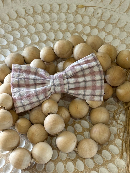 Hair Bow- Pink, Grey & White Check