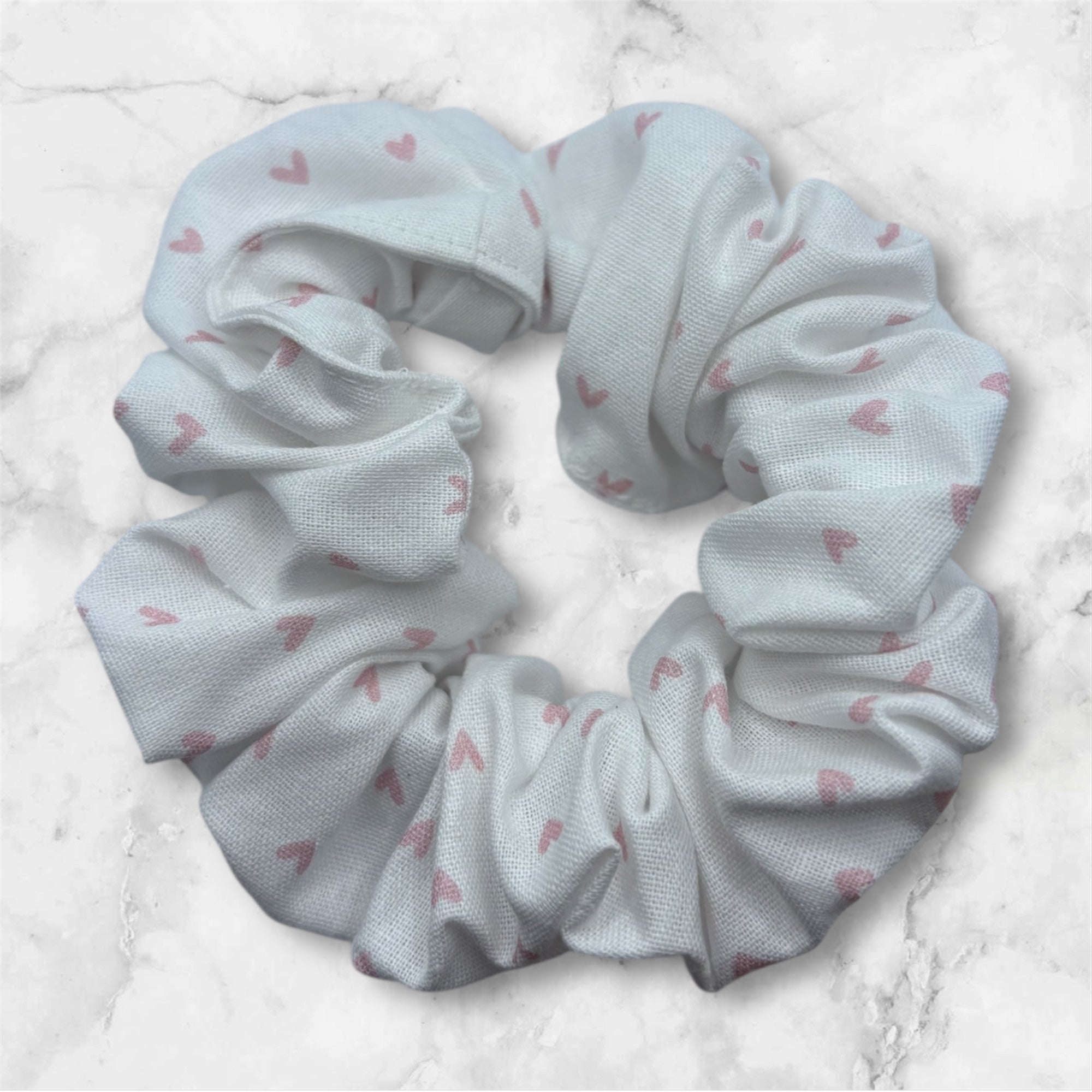Scrunchie- White & Pink Hearts