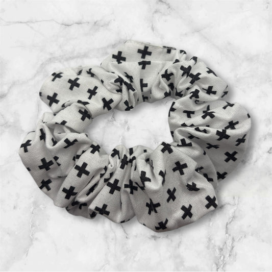 Scrunchie- White with Black Crosses